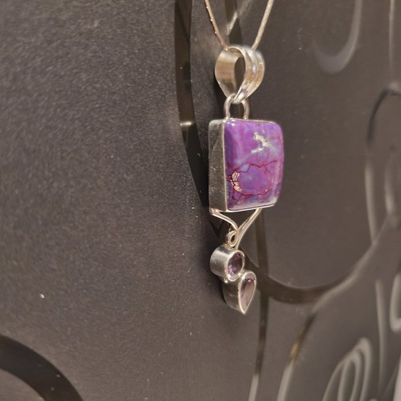 RUBI ZOISITE & AMETHYST STERLING SILVER PENDANT - Picture 3 of 7